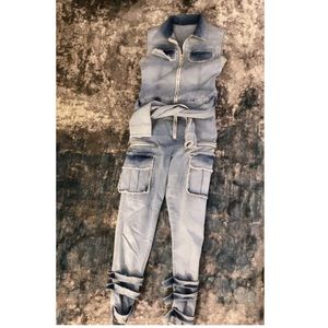 Jean material pants jumpsuit